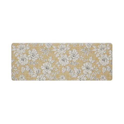 Laura Ashley - Anti-Fatigue Kitchen Mat, Iris Floral Design, Stain, Water & Fade Resistant, Cooking & Standing Relief, Non-Slip Backing, Measures 17.5" x 48", Tawny Yellow Iris - color: Tawny Yellow, size: 48"L x 17.5"W x 0.47"Th