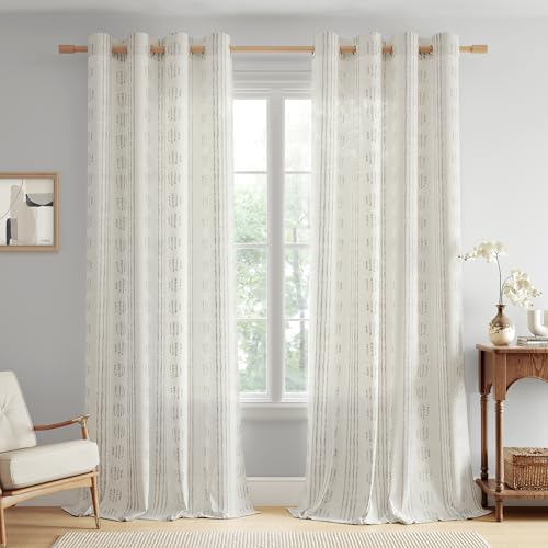 Grey Linen Boho Curtains 72 Inch Farmhouse Grommet Top 2 Panels - color: Boho | Grey, size: 52"W x 72"L (Pack of 2)
