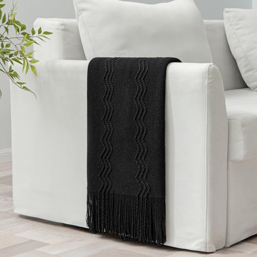 MIULEE Black Knitted Boho Throw Blanket for Couch 50"x60" - color: Black, size: 50" x 60"