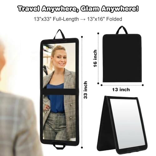 LPHUMEX Foldable Full Length Dance Mirror – 33” Portable Shatterproof Hanging Mirror, Folding Full Length Travel Mirror for Dancing, Camping, RV