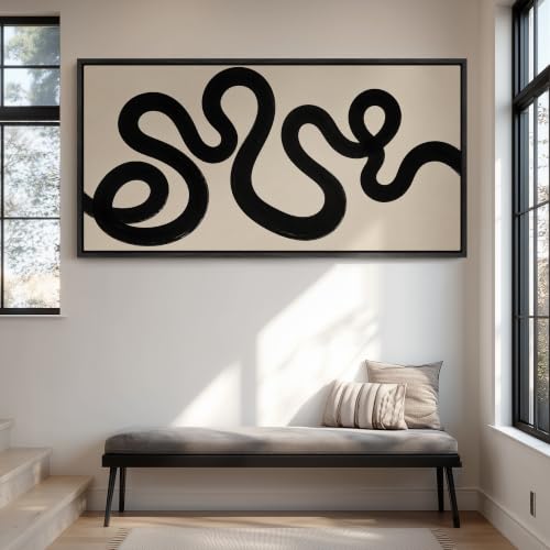 wall26 Extra Large Framed Wall Art Canvas Print - Minimalist Black Swirl Abstract - Contemporary Artwork for Living Room Bedroom Office - 60"x30" Black - color: A07-2607-ANG11, size: 60"L x 30"W, style: Black Frame