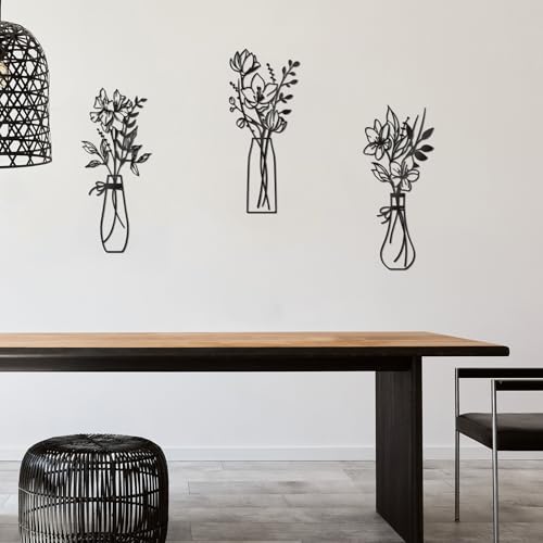 Zzbakress 3 Pieces Metal Flowers Wall Art for Bathroom (Black) - color: Black