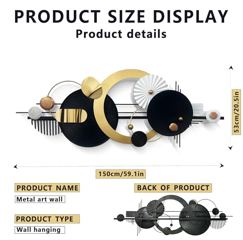 Large Modern Abstract Metal Wall Art, Black and Gold Geometric Circles Wall Decoration, Contemporary Home Decor,59 × 24 inches Wall Art for Living Room/Dinning Room/Bedroom/Entryway/Kitchen/Office - style: Modern Art