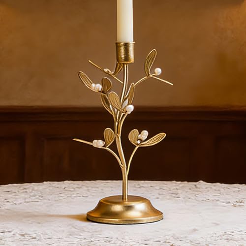 Guichifun Golden Metal Mistletoe Flower Candle Stick Holder - color: Gold-flower