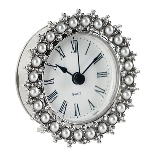 NIKKY HOME Small Table Clock Silent Battery Operated 3 Inch for Living Room - color: Pearl White