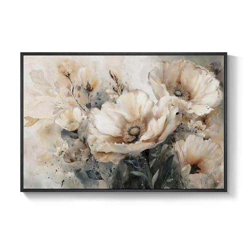 Framed Neutral Floral Wall Art for Modern Farmhouse Living Room, 24x36 In - color: Neutral Beige