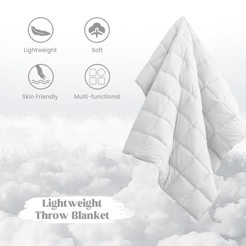puredown® Soft Feather Down Throw Blanket Lightweight Packable Couch Throw for Indoor and Outdoor Use, Throw 50"X70", Pure White - color: Pure White, size: Throw