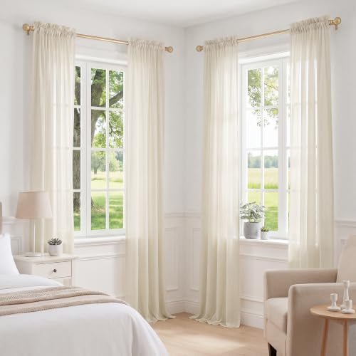 PONY DANCE 4 Panels Sheer Curtains 108 Inches Long, Beige, W 42" x L 108" - color: Beige, size: 42"W x 108"L (Pack of 4)