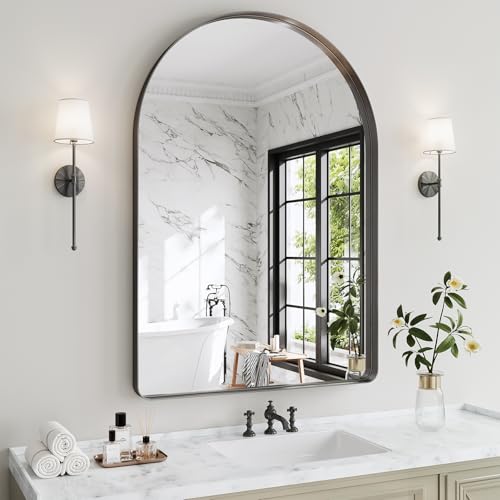 48"x36" Black Arched Mirror, Arched Wall Mirror with Metal Frame, Wall Mounted Large Arched Mirror for Living Room, Restroom, Entryway, Tempered Glass, Modern Home Decor - color: Black-rounded Corner, size: 48"L x 36"W