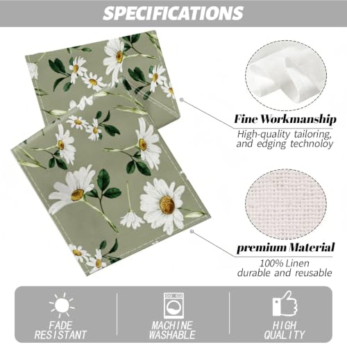 Olive Green Daisy Flowers Spring Table Runner, Table Runners 72 Inches Long - color: White Daisy