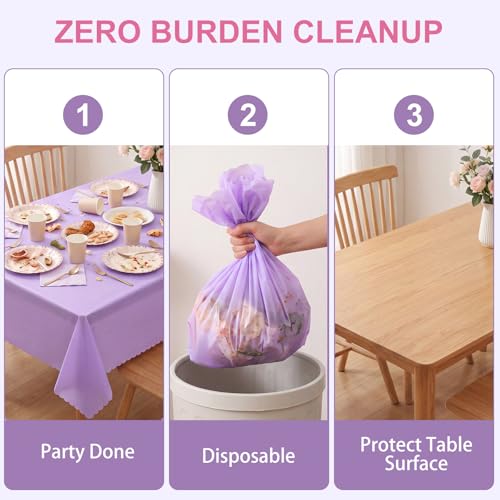 NatNarr 3 Pack Light Purple Tablecloths, Plastic Lavender Table Cloths - color: Light Purple, size: 3 Pack