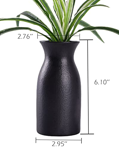 WHJY 6 inch Black Nordic Minimalist Matte Handmade Ceramic Vases, Japanese Zen Stoneware Flowerware, Floral Decorations, for Living Room, Study, Bedroom, Balcony, Bar - Short Black - color: Black, size: 6in