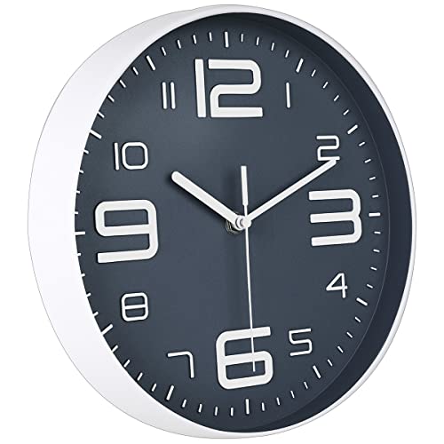 45Min 10 Inch 3D Number Dial Face Modern Wall Clock, Silent Non-Ticking Round Home Decor Wall Clock with Arabic Numerals, Colorful Dial Face (NavyBlue) - color: 10''navyblue