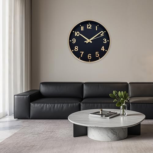 12 Inch Wall Clock Battery Operated Silent Non Ticking Clock Black Gold Modern Round Wall Clock with 3D Numbers Decorative for Kitchen Bedroom Living Room Office Classroom - color: Black Gold, size: 12 Inch