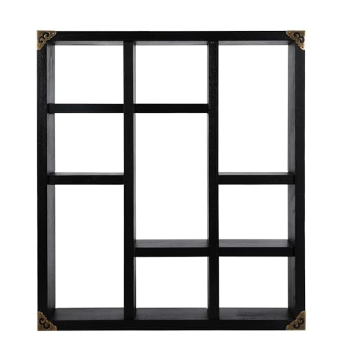 17.7x15.7-Inch Shadow Box Shelf 9-Slot Rustic Floating Shelves Larger Wall Mounted Lightweight Solid Wood Display Freestanding Farmhouse Shelf (9C-Classic Black) - color: 9c-classic Black, size: 1 PCS