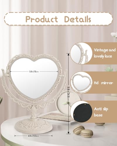XPXKJ 7 Inch Vintage Heart Mirror - color: Beige