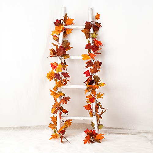Lvydec 2 Pack Fall Maple Garland - 5.9ft/Piece Artificial Fall Foliage Garland Colorful Autumn Decor for Home Wedding Party (Mixed Color) - color: Mixed Color