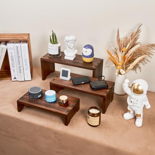 DAOYOUSKY Set of 3 Wooden Rustic Cupcake Stand for 24 Cupcakes, Stepped Wood Display Stand for Weddings, Tiered Party Buffet Table Display Nesting Riser for Food , Dessert, Cookie, Craft Show, Brown - color: Brown