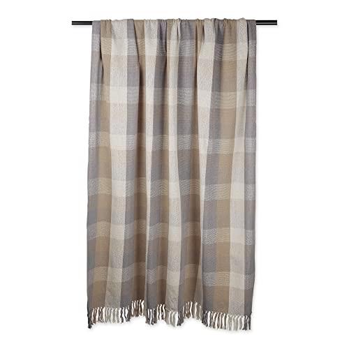 DII Buffalo Check Collection Rustic Farmhouse Throw Blanket with Tassels, 50x60, Tri Color, Stone - color: Tri Color, Stone, size: 50x60"