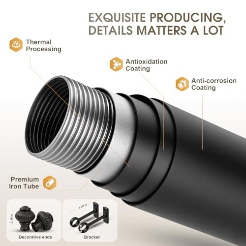 Adjustable Splicing Black Curtain Rods for Windows - 1 Inch Diameter Heavy Duty Curtain Rod with Brackets, Extends 32 to 72 Inches, 1 Pack (Black) - size: 32"- 72"/1 Pack