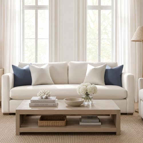 Meekio Linen Blend Throw Pillow Covers 18x18 Set of 2, Blue Gray - color: Blue Grey, size: 18" x 18" (Pack of 2)
