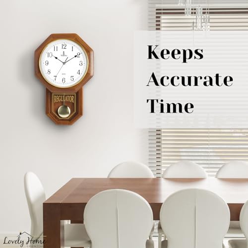 Pendulum Wall Clock Battery Operated, Real Wood Regulator Clock, Quiet - color: Light Wood With Arabic Numerals