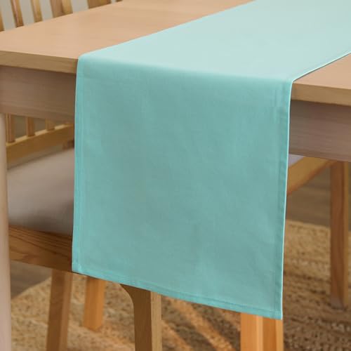 Encasa XO Table Runner, Cotton Canvas Dining Runner 13"x72" - color: Egg Blue, size: 13x72 in