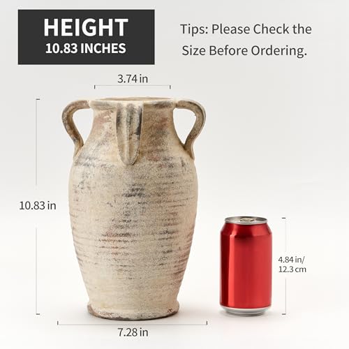 Emotionally Grounded Vase, Vaseking Large Ceramic Rustic Vase with 4 Handles, 10.83 inch Minimalist Decorative Farmhouse Tall Vases for Home Decor, Living Room, Enterway, Wedding, Fired Terra Clay - color: 0410-fired Terra Clay