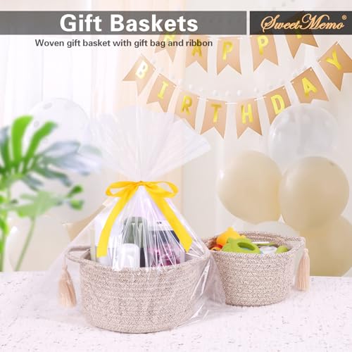 Small Gift Basket Empty to Fill, Gift Bag & Ribbon, Natural Beige - color: Warm Brown, size: 1 Pack