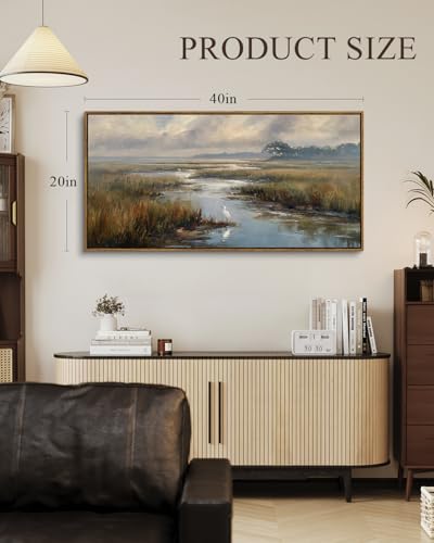 ARPEOTCY Extra Large Framed Wall Art, Marshland Egret Farmhouse Art,20x40In - color: Quiet Wetlands, size: 40"L x 20"W