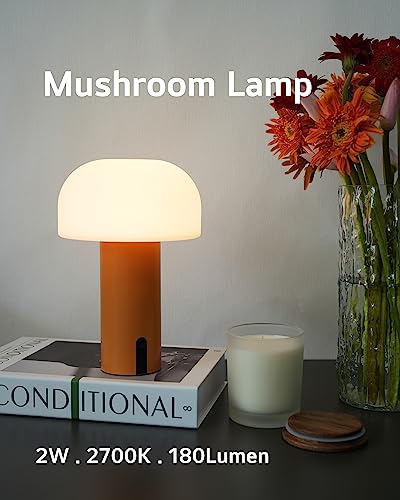 Small Cordless Mushroom Table Lamp, Waterproof Shower Lamp Orange - color: Orange