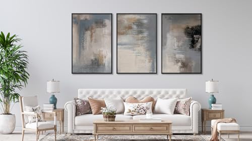 Large Framed Abstract Wall Art, Modern Grey Canvas Prints, 16"x24"x3 - color: grey, size: 16" X 24" X 3pcs Framed