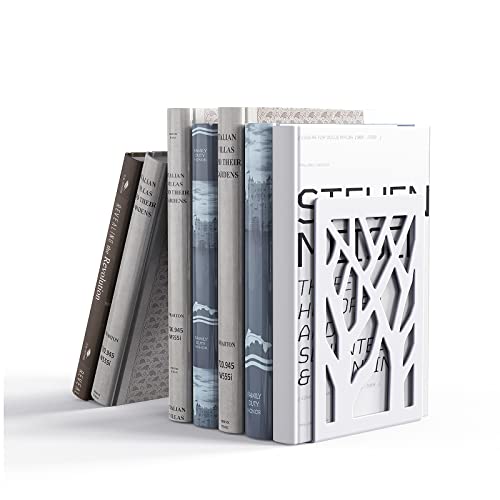 4 Pack BookEnds,Pen Holder Decorative Metal Heavy Duty Book End Supports for Bookrack Desk - color: White, size: 4 Pair