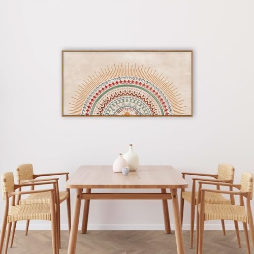 HPINUB Boho Sun Framed Canvas Wall Art Set, Mid-Century Modern Wall Decor, Minimalism Bohemian Wall Painting, Abstract Geometric Pattern Art Print for Living Room, Bedroom, Office - 20"x40" - color: Boho Sun Wall Art, size: 40"L x 20"W