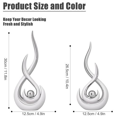 Modern Abstract Art Home Decor Accent,Contemporary Statues Coffee Table Decor for Living Room,Table Centerpieces for Dining Room,Ceramic Sculptures Knick Knacks for TV Stand Show Piece (White Silver) - color: White Silver