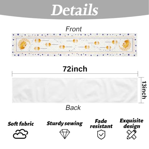 Ramadan Eid Mubarak Table Runner, Golden Crescent Moon Lantern Decorative - color: Muslim Holiday