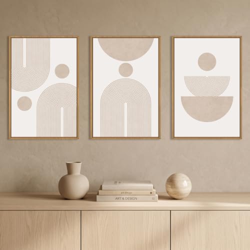 Large Boho Neutral Beige Framed Canvas Wall Art Set-16"x24"x3 - color: Boho Beige Arch Wall Art, size: 16"Lx24"W