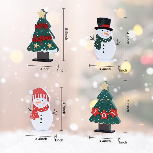 DECSPAS Christmas Decorations Indoor, 4 PCS Wood Christmas Trees & Snowmen for Centerpiece Table Decorations, Wooden Tiered Tray for Xmas Decor, Home, Winter, Tabletop, Mantel, Shelf, Gifts - style: Christmas - Christmas Trees, Snowmen