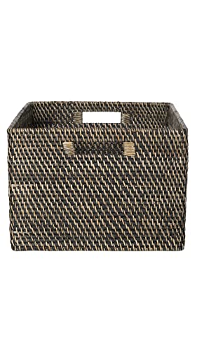 KOUBOO Loma Rectangular Rattan Storage Basket with Handles, Black Wash - color: Black-Wash