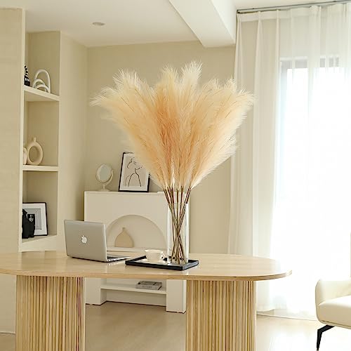 Wertuirk Champagne Faux Pampas Grass, Boho Home Decor, 45-Inch, Set of 8 - color: Champagne