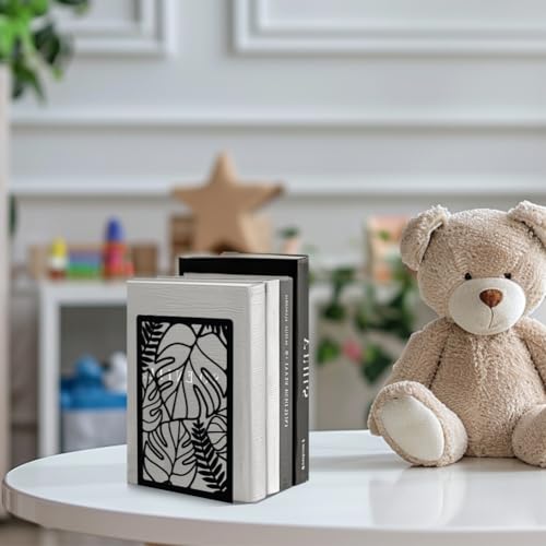 Peacoblue 5.3"x4.3"x7.9" Metal Bookends, Heavy Duty Book Ends for Shelves - color: Tropical Monstera Deliciosa Leaves