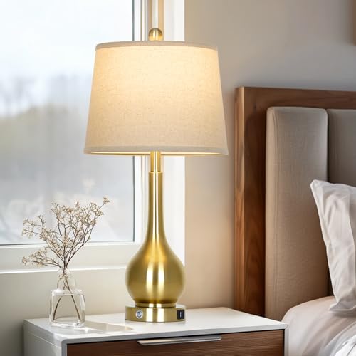 26" Gold Table Lamps Set of 2 for Living Room, Touch Control Bedroom Lamps for Nightstand, 3-Way Dimmable Bedside Lamp with USB A+C Port (2 LED Bulbs Included) - color: Gold - 26"H