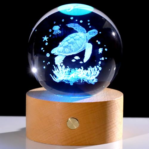Ornalrist 3D Sea Turtle Gifts 3.15in Crystal Ball Figurine for Women Men - color: Turtle