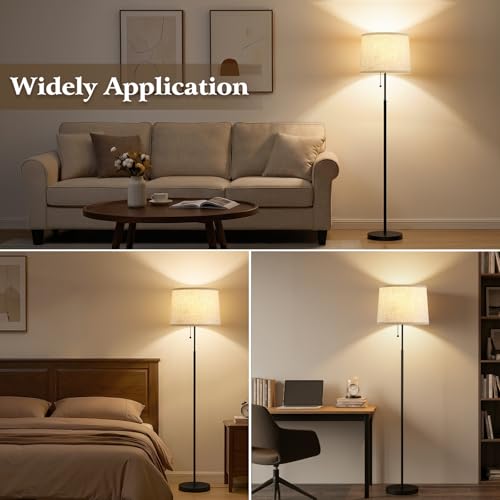 Floor Lamps for Living Room & Bedroom, 60" Modern Tall Standing Lamp, 3CCT - color: Linen T-Shades+Black Pole
