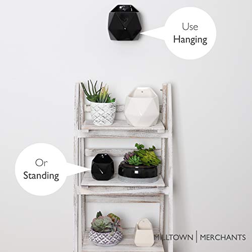 Succulent Wall Planters - Wall Vases - White Ceramic Wall Mounted Planters - Succulent Plant Pots - Hanging Vases for Living Wall (2 Pack/Geometric/Black) - color: Large Black Geometric