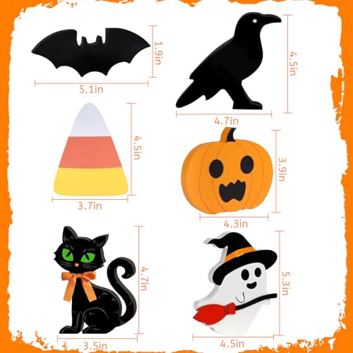 Halloween Decorations Indoor Cute Ghost: 6pcs Wooden Decor Tray Tiered on Table - Home Kitchen Pumpkin Sign