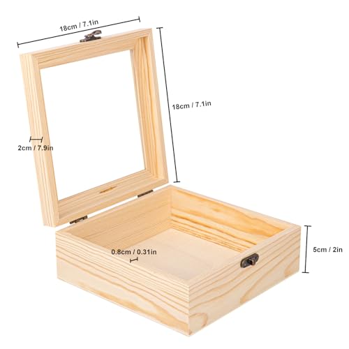 6 Pack Wood Box with Glass Lid, 7.09 x 7.09 x 2.76 inch Wooden Display Box with Hinged Lid for DIY Craft, Collectibles - size: 6 Pack 7.09 x 7.09 x 2.76 inch