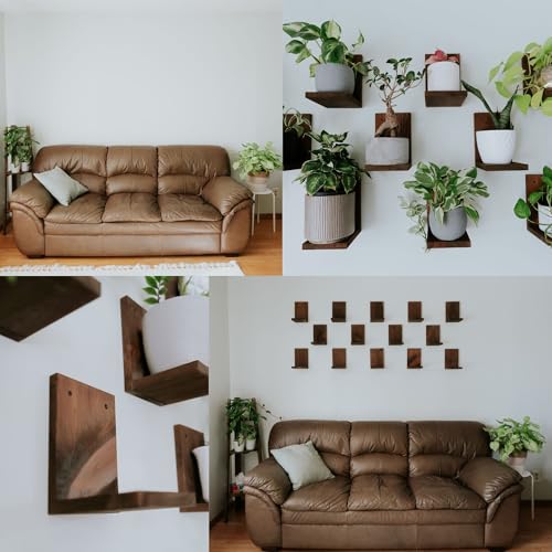 Daniel's Plants 3 Pack Midcentury Modern L Shaped Floating Shelves | Wall Mounted Plant Shelf Kit | Solid Wooden Shelf | 3 Shelves (Woodland Brown) - color: Woodland Brown