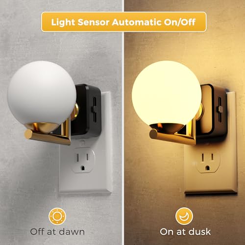 L LOHAS LED Night Lights Plug Into Wall, Dusk to Dawn Sensor - color: Gold 3000K Ball, size: 1 Pack