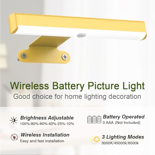 EUIOKUN Wireless Picture Light with Remote,Battery Operated Wall Sconces - size: 4Pack Gold